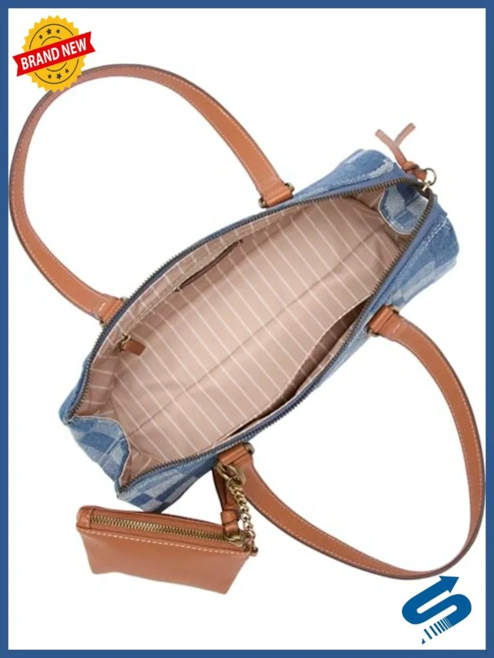 Denim Zipper Closure Satchel Bag
